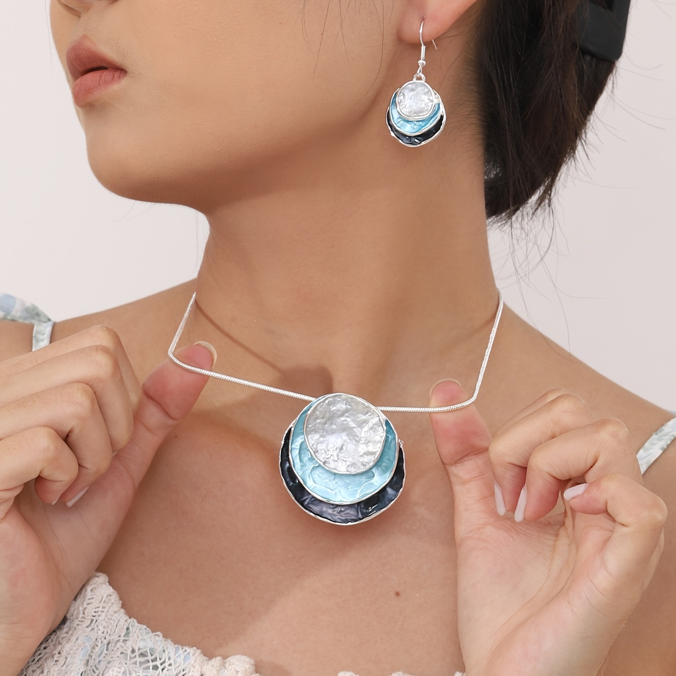 Boho Jewelry Set Disc Drop Earrings Necklace Party Accessories